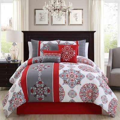 20886clifornia King 7 Pieces Precious Red Embroidery Comforter Set, Clifornia King