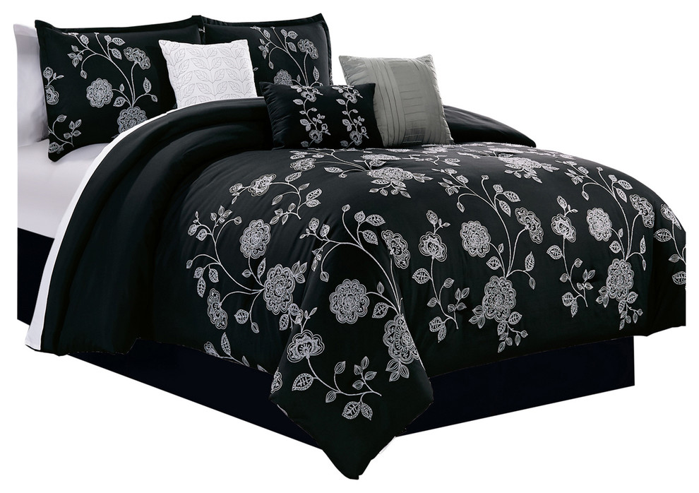 21321q Iris Embroidery Plus 7 Piece Comforter Set - Queen