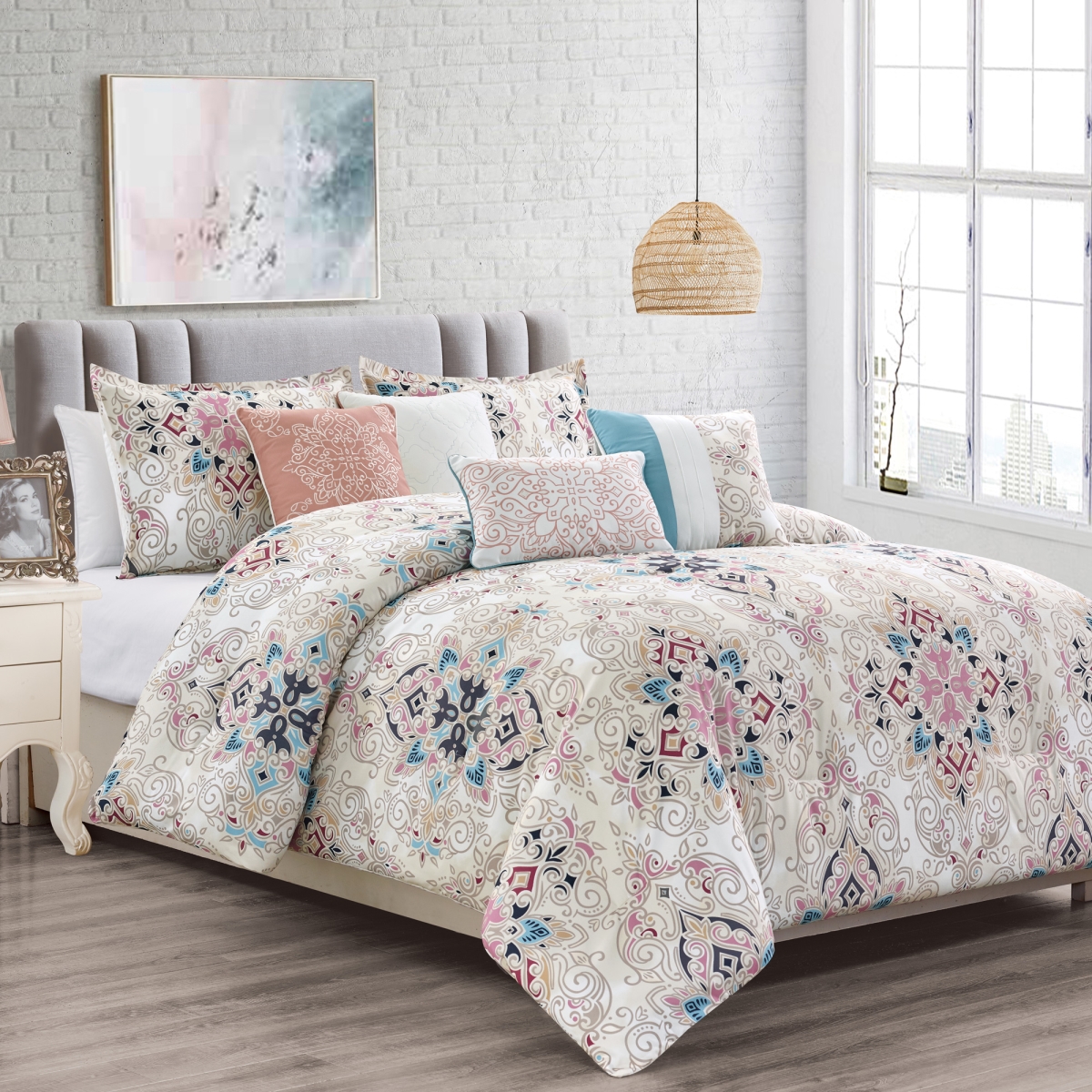 21787k Quiana Comforter Set, Multi Color - King Size - 7 Piece