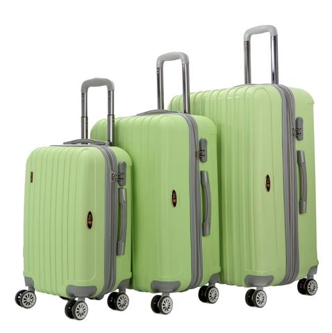 Pp313-green-grey Two-tone Pp Thick-ribbed Expandable Suitcase Set, Green & Grey