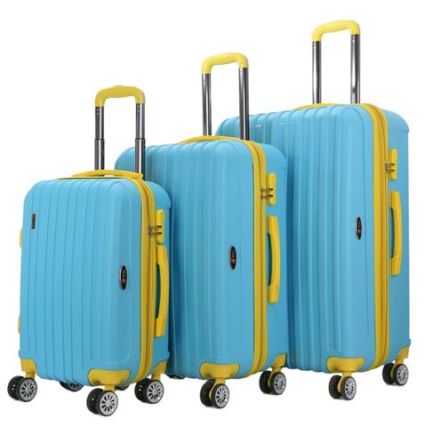 Pp313-blue-yellow Two-tone Pp Thick-ribbed Expandable Suitcase Set, Blue & Yellow