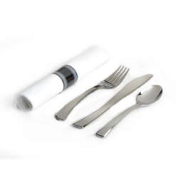 Emi-gwfksn Glimmerware Salad Fork, Dinner Knife & Teaspoon Rolled Cutlery Kit, Silver