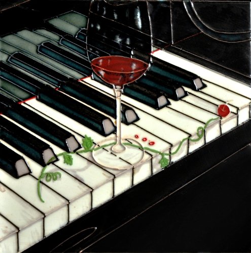 B-340 8 X 8 In. Piano Red Wine Music, Decorative Ceramic Art Tile
