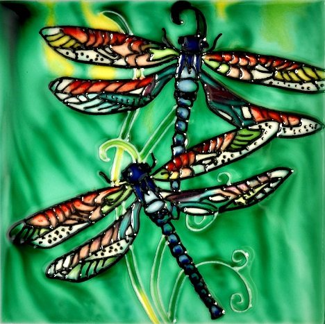 H-45 6 X 6 In. Twins Dragonfly, Decorative Ceramic Art Tile