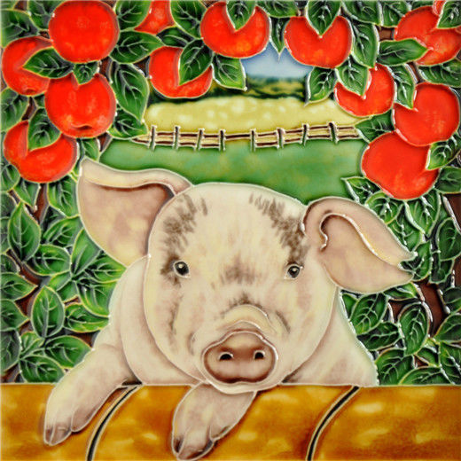 B-408 8 X 8 In. Pig Farm, Decorative Ceramic Art Tile