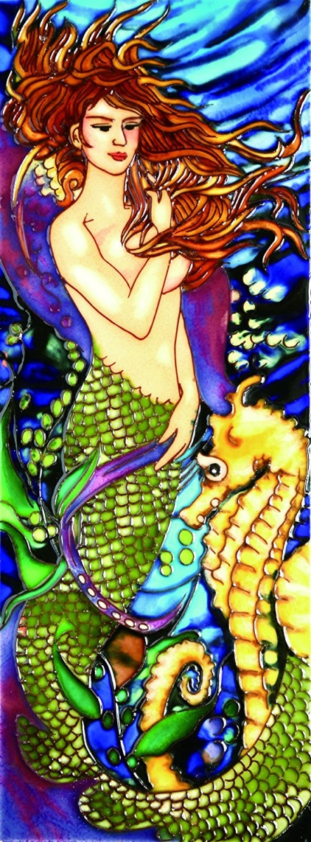 B-413 8 X 8 In. Purple Mermaid Seahorse, Decorative Ceramic Art Tile