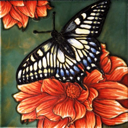 B-363 8 X 8 In. Yellow Swallowtail Butterfly, Decorative Ceramic Art Tile