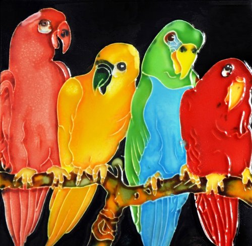 B-360 8 X 8 In. Four Parrots, Decorative Ceramic Art Tile