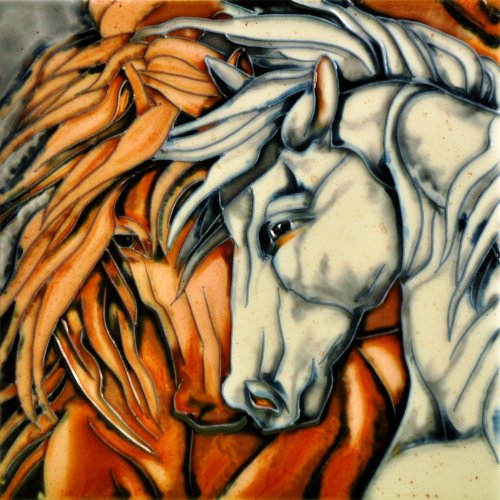 B-356 8 X 8 In. Horses, Decorative Ceramic Art Tile