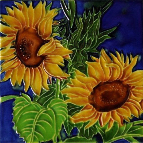 H-16 6 X 6 In. 2 Sunflowers, Decorative Ceramic Art Tile