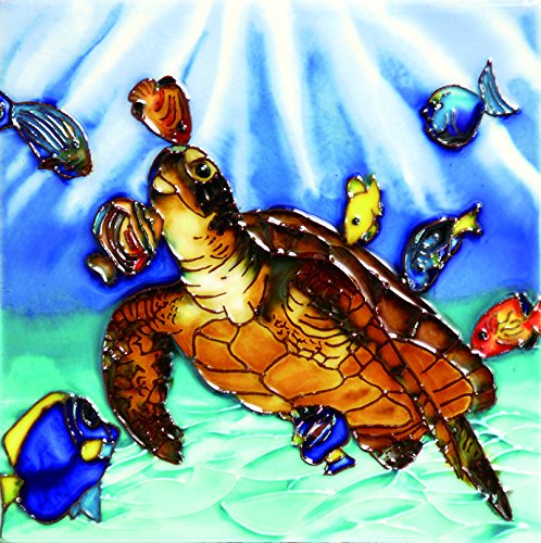H-66 6 X 6 In. Turtle & Fishes, Decorative Ceramic Art Tile