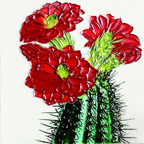 H-70 6 X 6 In. Red Flower Cactus, Decorative Ceramic Art Tile