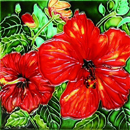 H-72 6 X 6 In. Red Hibiscus, Decorative Ceramic Art Tile