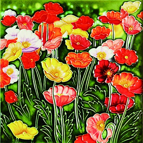B-431 8 X 8 In. Multicolor Poppies Flower, Decorative Ceramic Art Tile