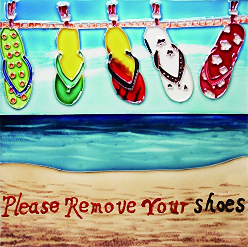 B-441 8 X 8 In. Hanging Shoes - Please Remove Your Shoes, Decorative Ceramic Art Tile