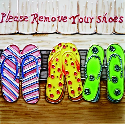 B-442 8 X 8 In. Shoes By The Door - Please Remove Your Shoes, Decorative Ceramic Art Tile
