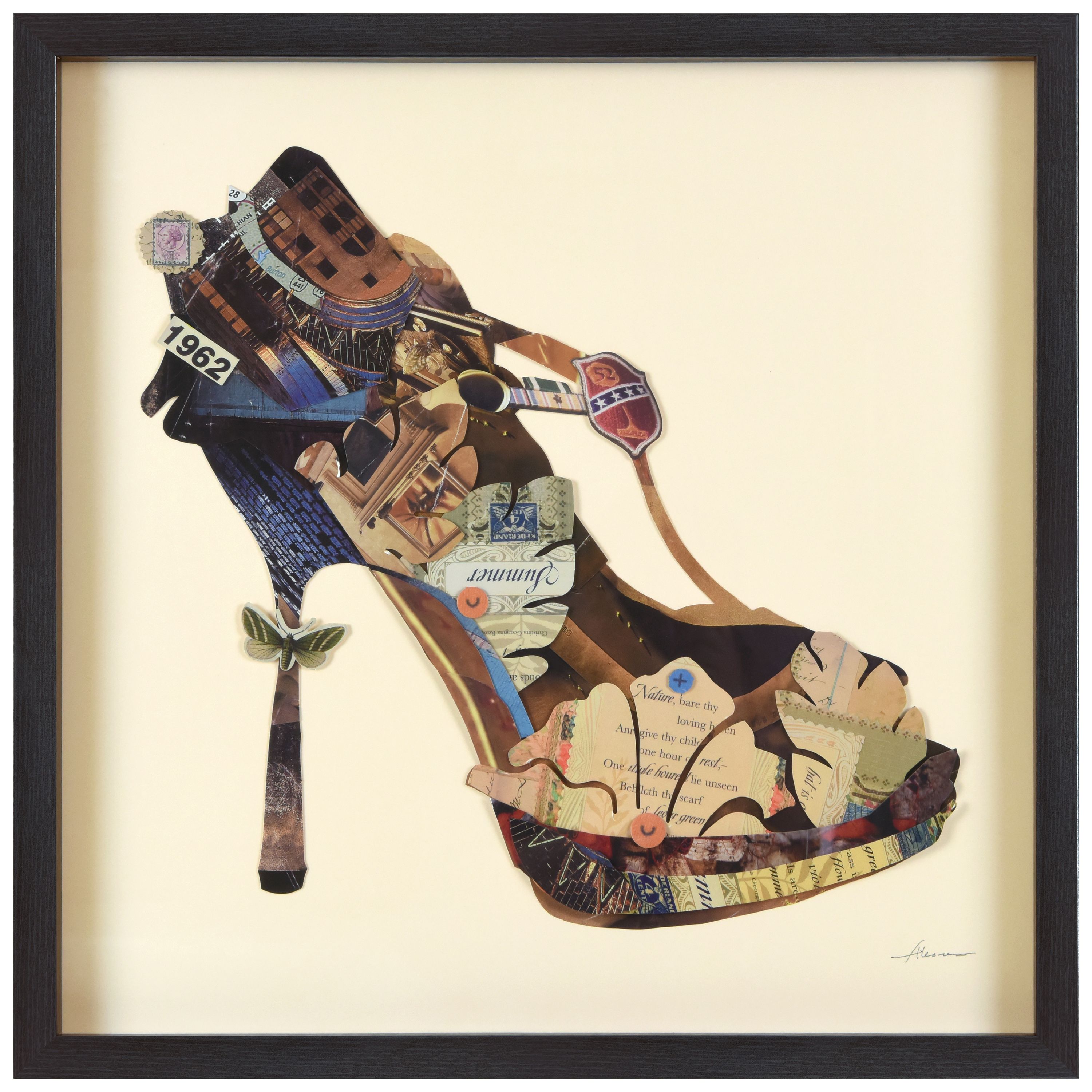High Heeled - Dimensional Art Collage Hand Signed By Alex Zeng Framed Graphic Wall Art