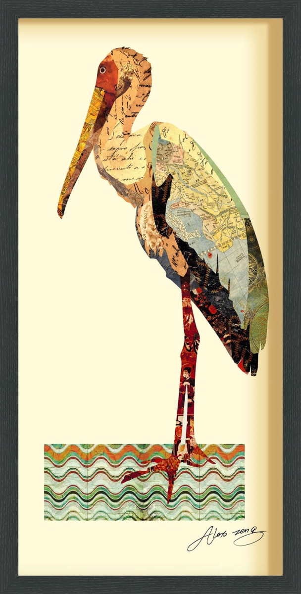 Crane - Dimensional Art Collage Hand Signed By Alex Zeng Framed Graphic Wall Art