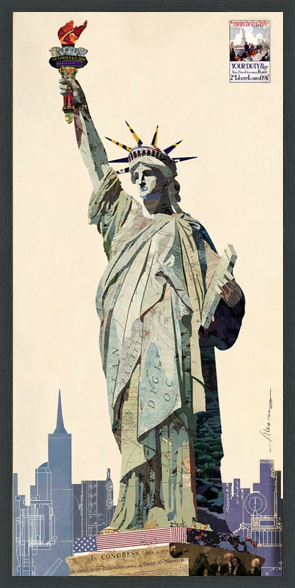 Lady Liberty - Dimensional Art Collage Hand Signed By Alex Zeng Framed Graphic Wall Art