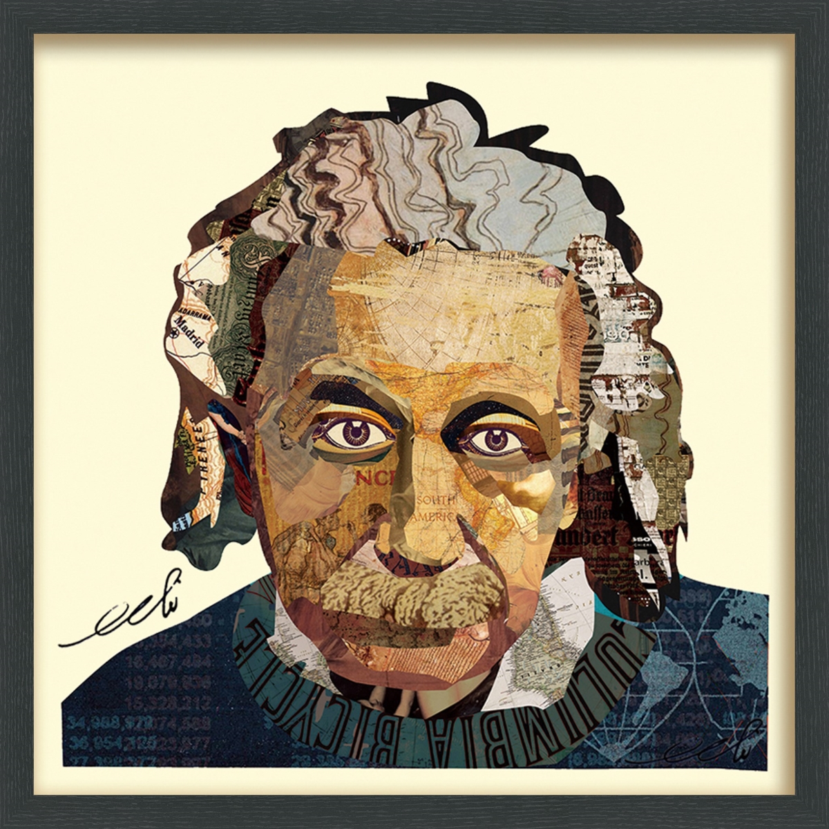 Einstein - Dimensional Art Collage Hand Signed By Alex Zeng Framed Graphic Wall Art