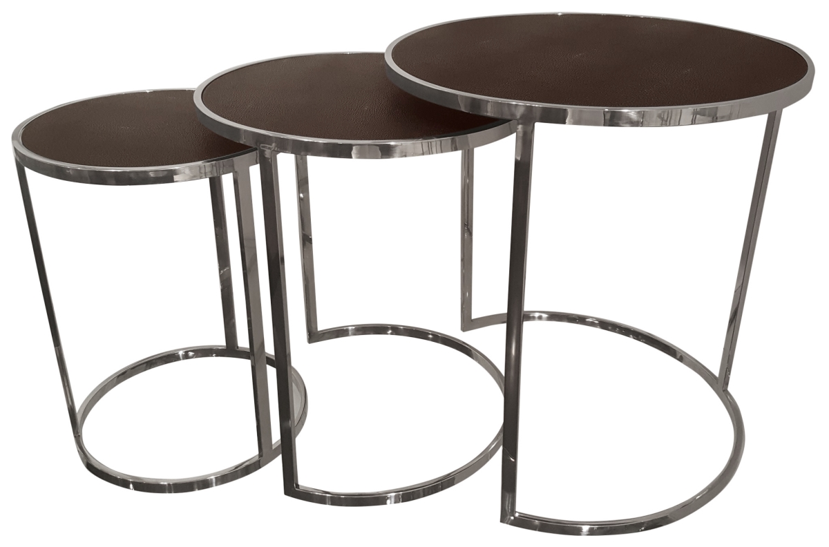 Exl-1013-01gb-ss Bronze On Black Metallic Shagreen Exotic Leather Nesting Console Tables - Set Of 3
