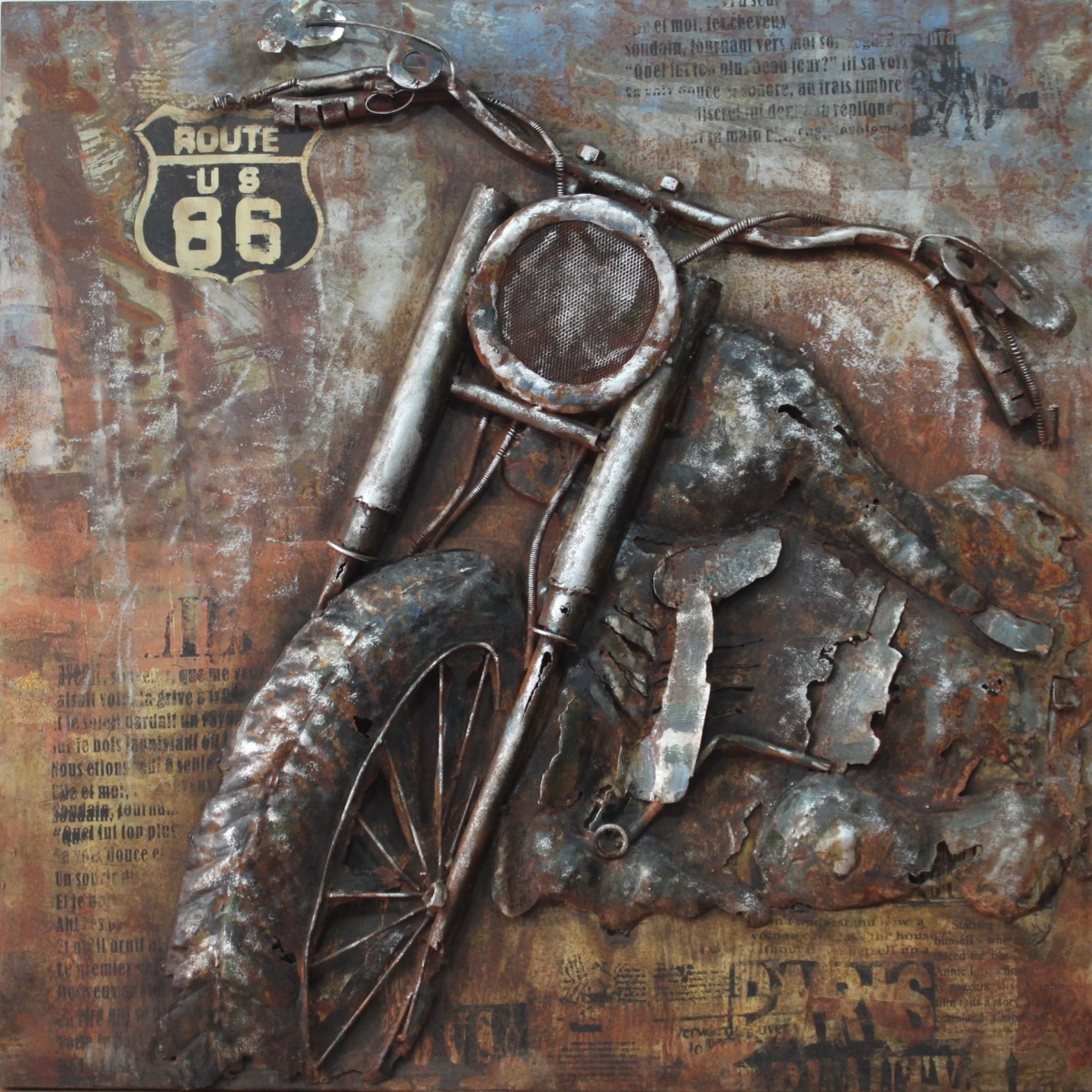 Pmo-130310-4040 Primo Mixed Media Hand Painted Iron Wall Sculpture - Motorcycle 1