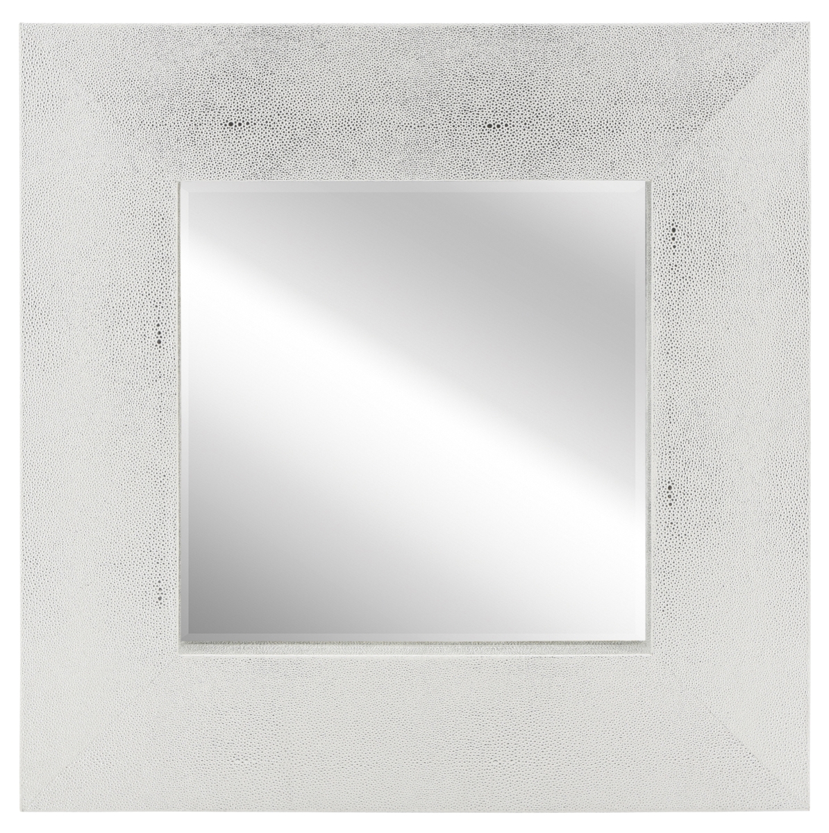 Elm-3030-01sw 30 X 30 In. Silver On White Metallic Shagreen Leather Framed Occasional Beveled Mirror