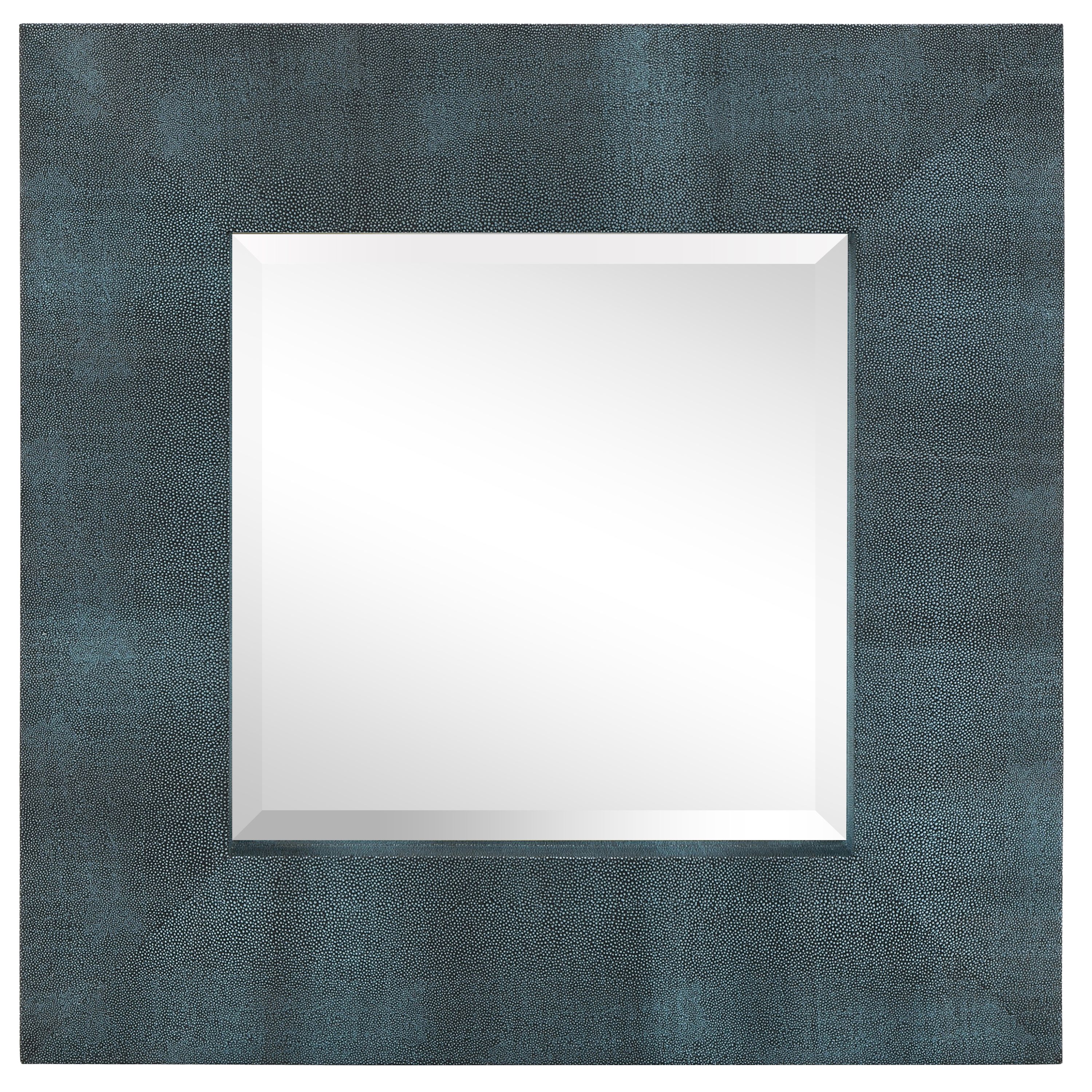 Elm-3030-01bbl 30 X 30 In. Black On Blue Metallic Shagreen Leather Framed Occasional Beveled Mirror
