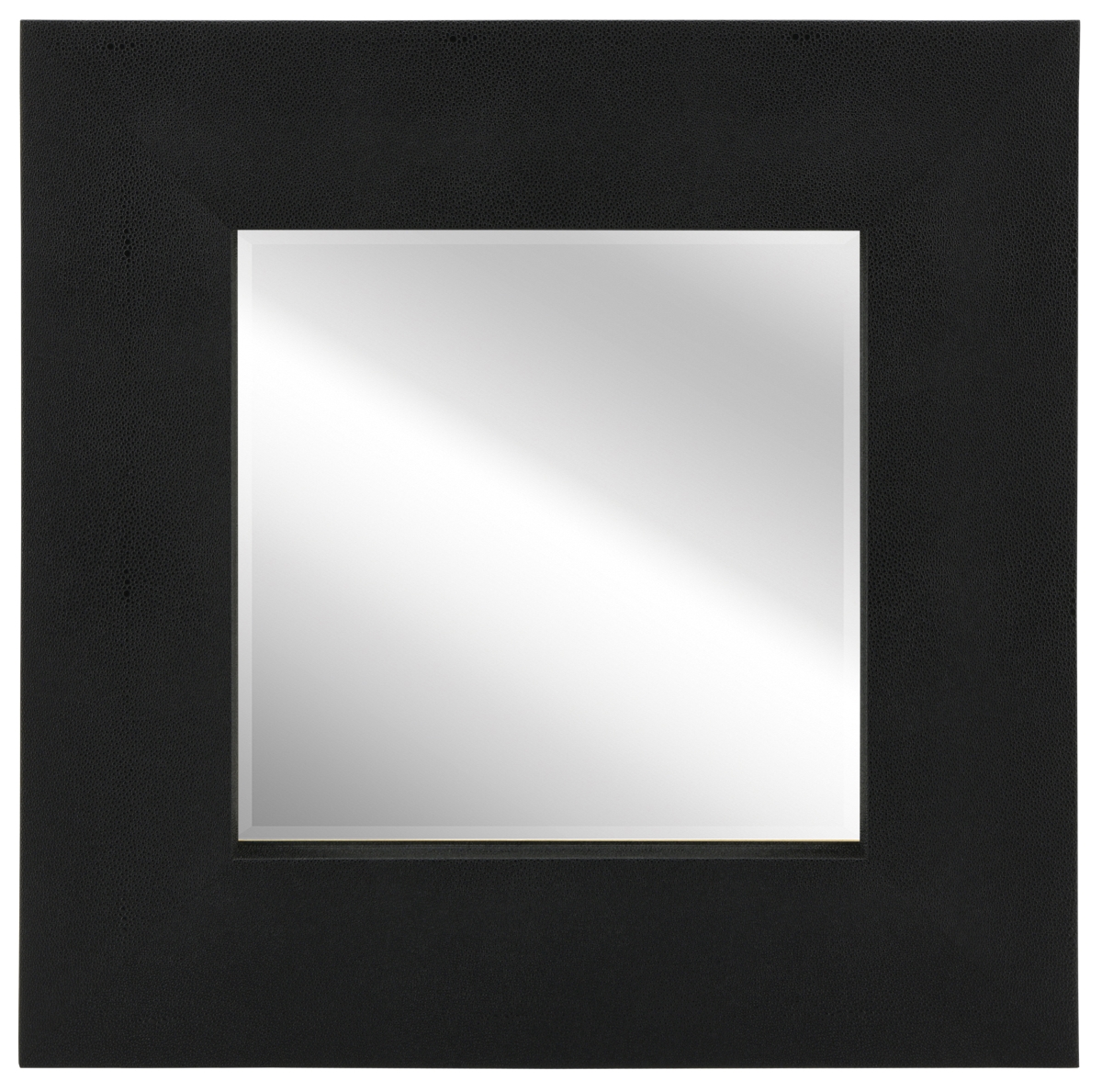 Elm-3030-01blk 30 X 30 In. Black On Black Metallic Shagreen Leather Framed Occasional Beveled Mirror