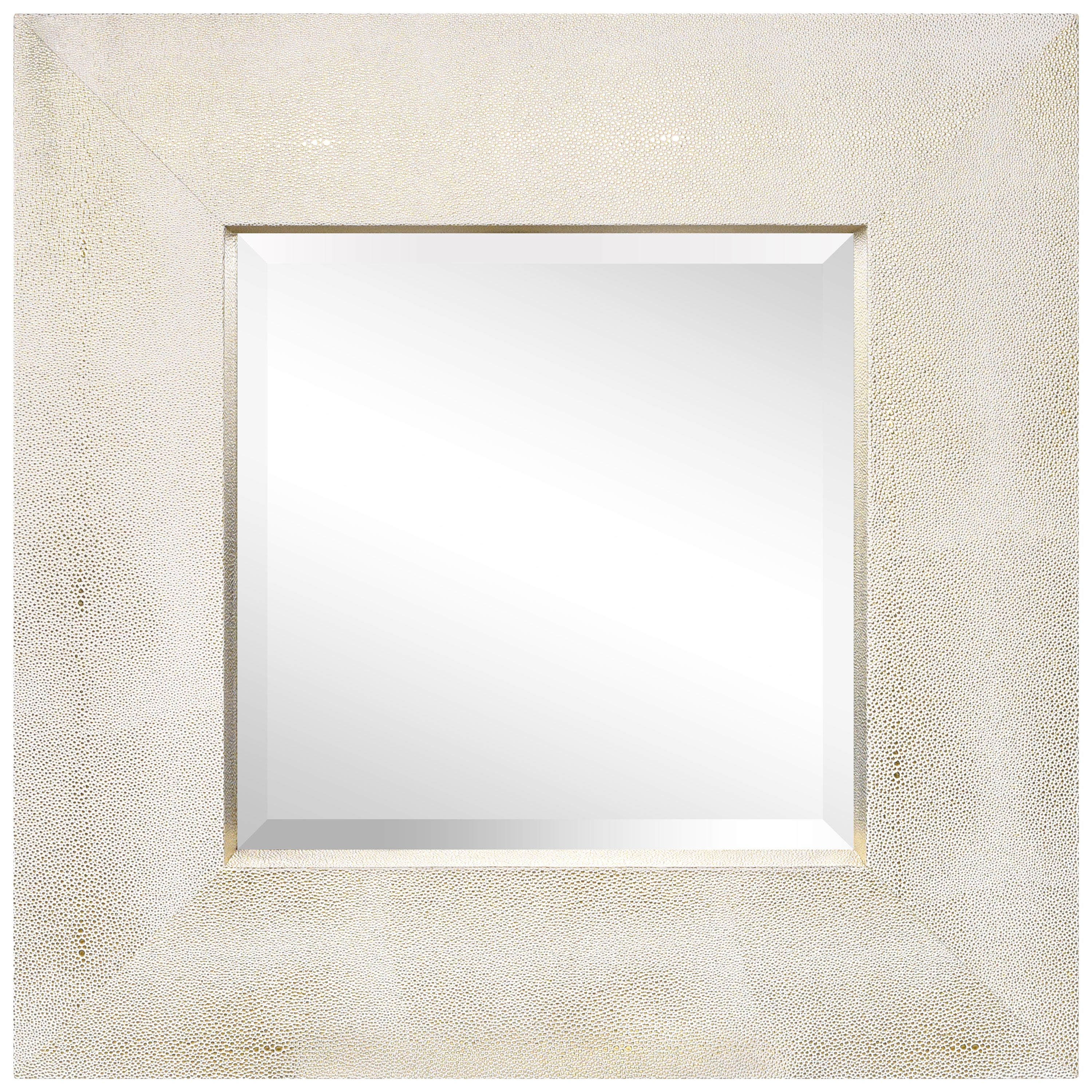Elm-3030-01gw 30 X 30 In. Gold On White Metallic Shagreen Leather Framed Occasional Beveled Mirror