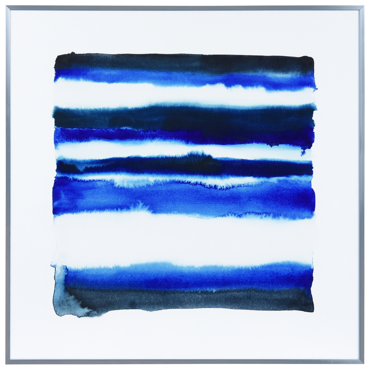 Aags-132794-2424 24 X 24 In. Blue Shorebreak Abstract A Reverse Printed Glass & Anodized Aluminum Silver Frame Contemporary Wall Art