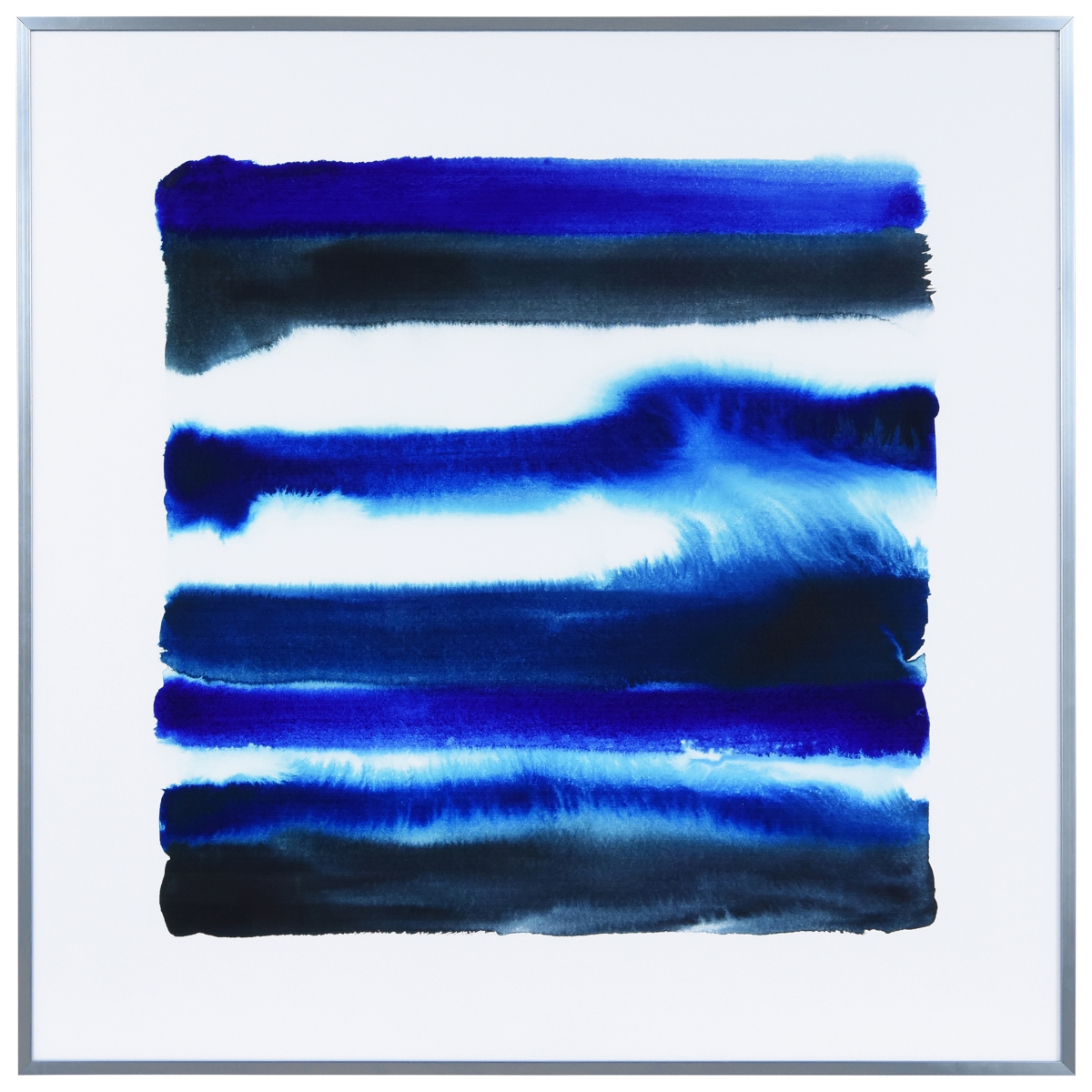 Aags-132795-2424 24 X 24 In. Blue Shorebreak Abstract B Reverse Printed Glass & Anodized Aluminum Silver Frame Contemporary Wall Art