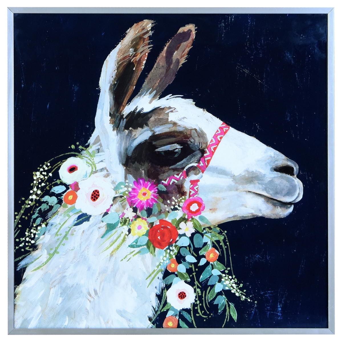 Aags-134047-1616 16 X 16 In. White Llama Reverse Printed Glass & Anodized Aluminum Silver Frame Contemporary Wall Art