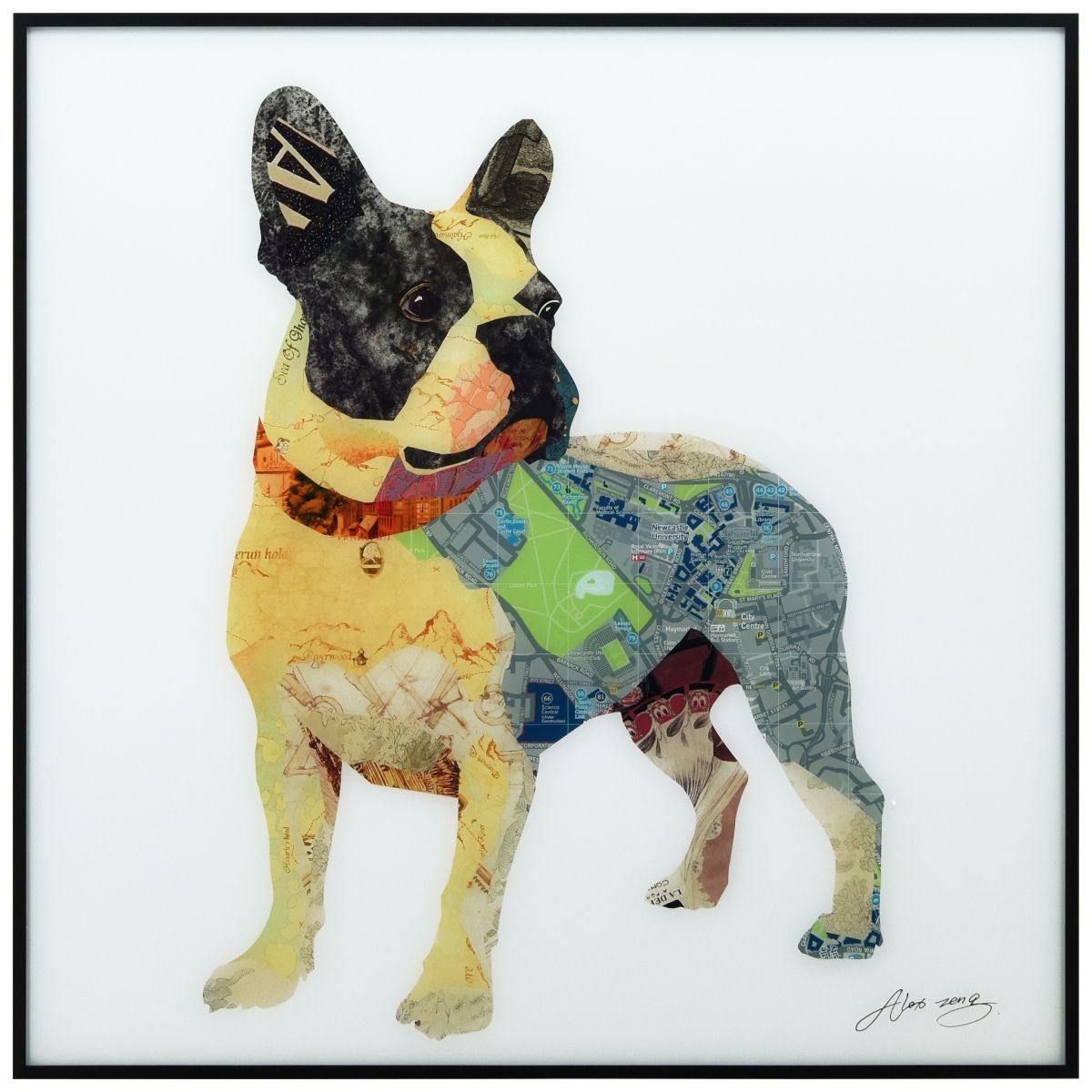 Aagb-az049-2424 24 X 24 In. Boston Terrier Reverse Printed Glass Wall Art With Black Anodized Aluminum Frame