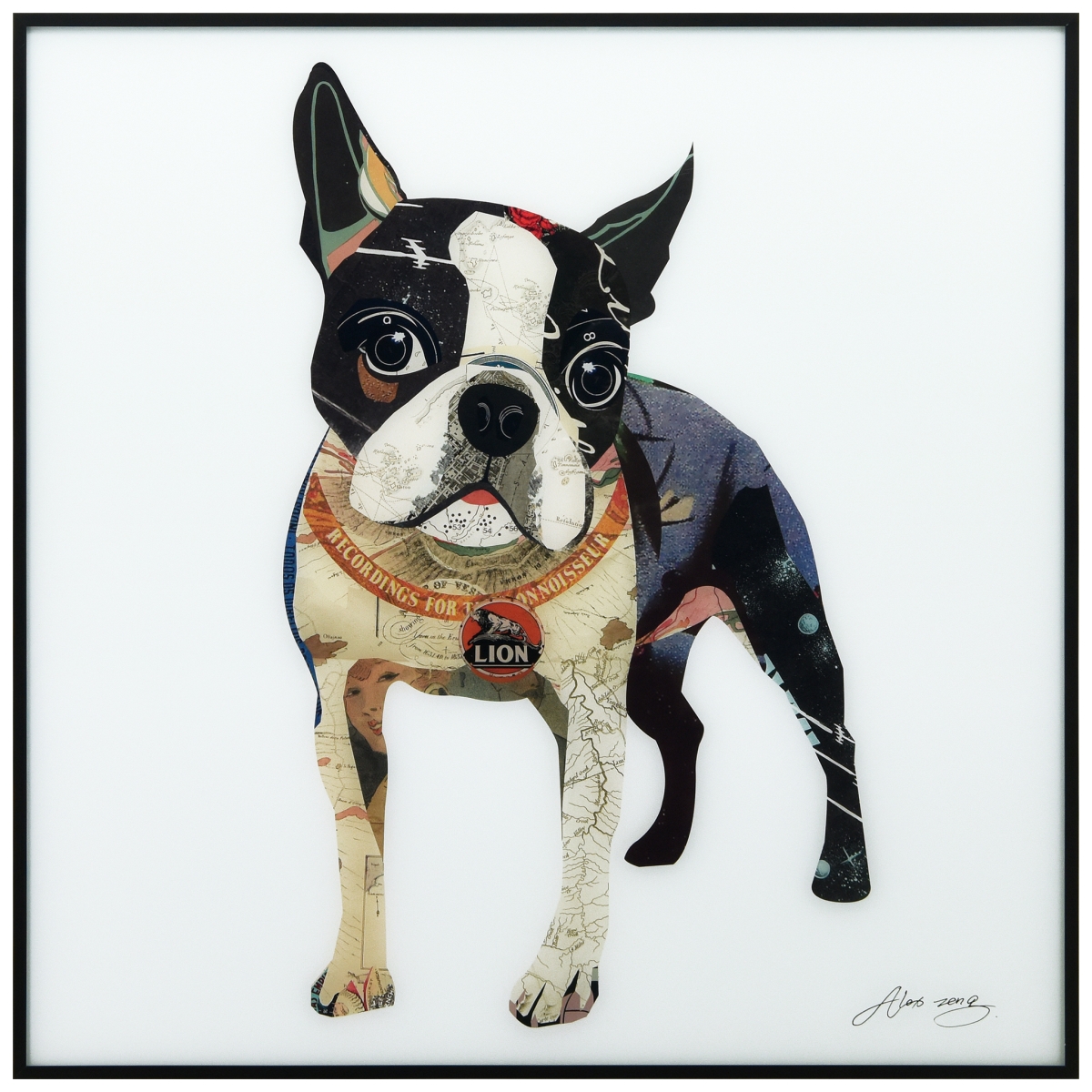 Aagb-az089-2424 24 X 24 In. Boston Terrier Reverse Printed Glass Wall Art With Black Anodized Aluminum Frame