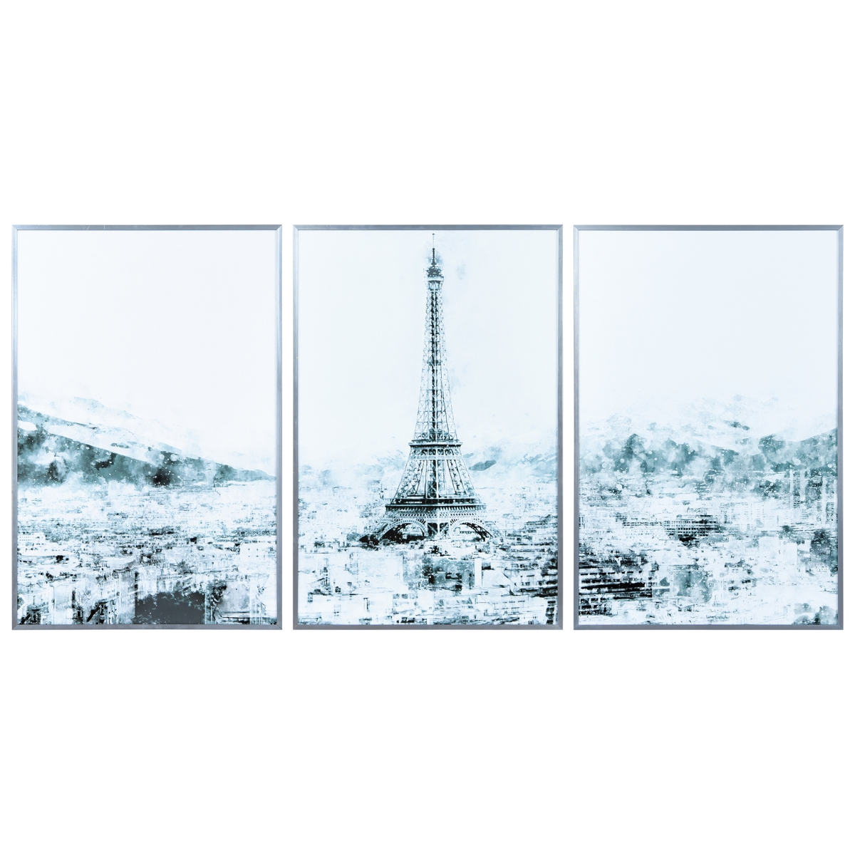 Aags-80123-2416-3 24 X 16 In. Eiffel Tower Reverse Printed Glass & Anodized Aluminum Silver Frame Contemporary Wall Art, 3 Piece