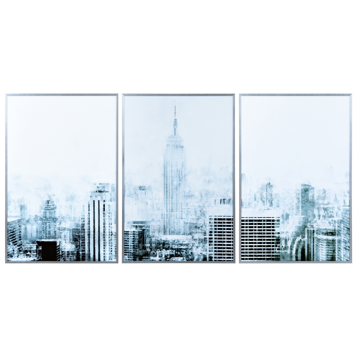 Aags-80124-2416-3 24 X 16 In. Empire State Building Reverse Printed Glass & Anodized Aluminum Silver Frame Contemporary Wall Art, 3 Piece