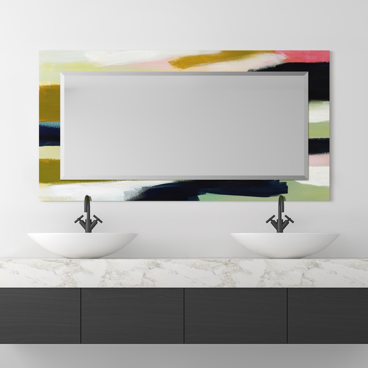 Picture of Empire Art Direct TAM-140383-5428 &apos;Sunder&apos;Rectangular Beveled Mirror on Free Floating Printed Tempered Art Glass