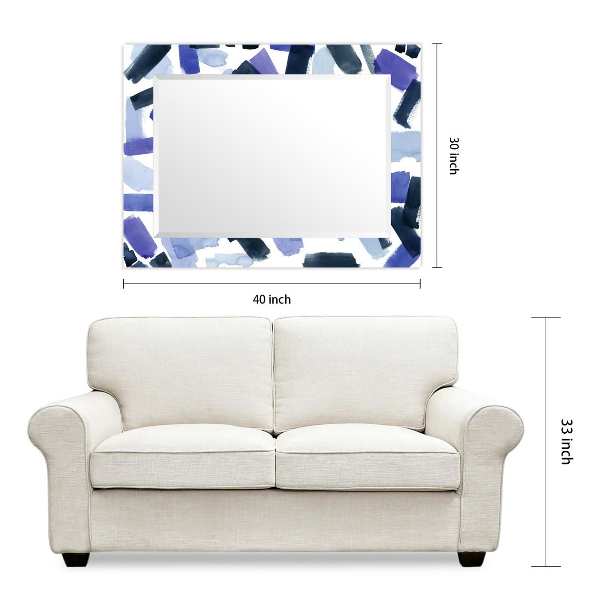 Picture of Empire Art Direct TAM-120860-4030 &apos;Cerulean Strokes&apos;Rectangular Beveled Mirror on Free Floating Printed Tempered Art Glass