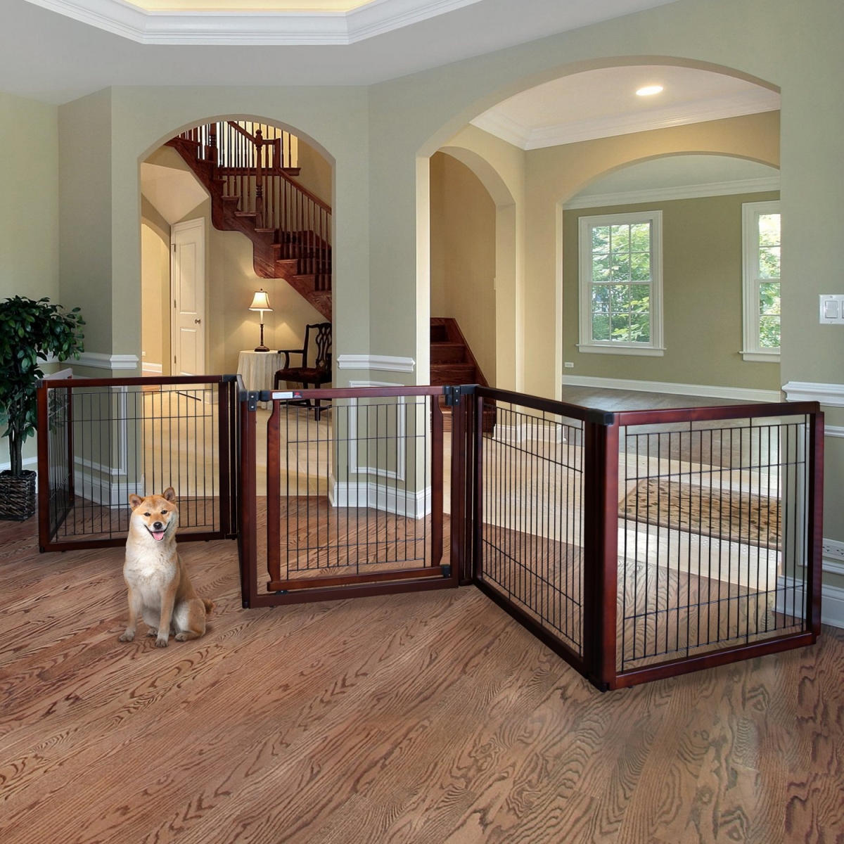 Picture of Richell 94960 Convertible Elite 6 Panel Pet Gate, Cherry Brown