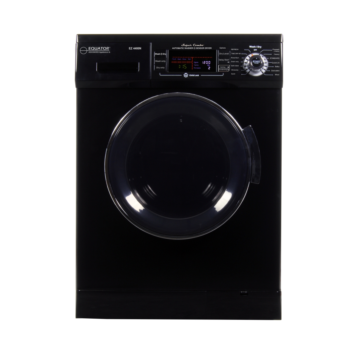Ez 4400 N Black All-in-one Compact Convertible Combo Washer Dryer With Fully Digital, Black