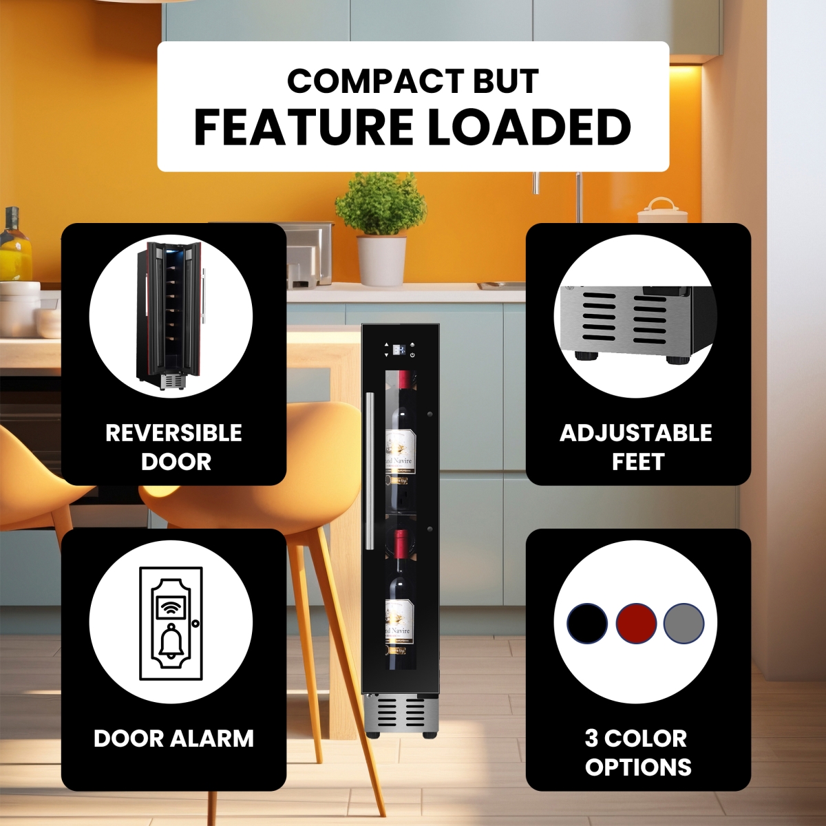 Picture of Equator Advanced Appliances WR 09 9 Bottles Wine Refrigerator 1-Zone Freestanding/Builtin 7 Color LED 110V - Black