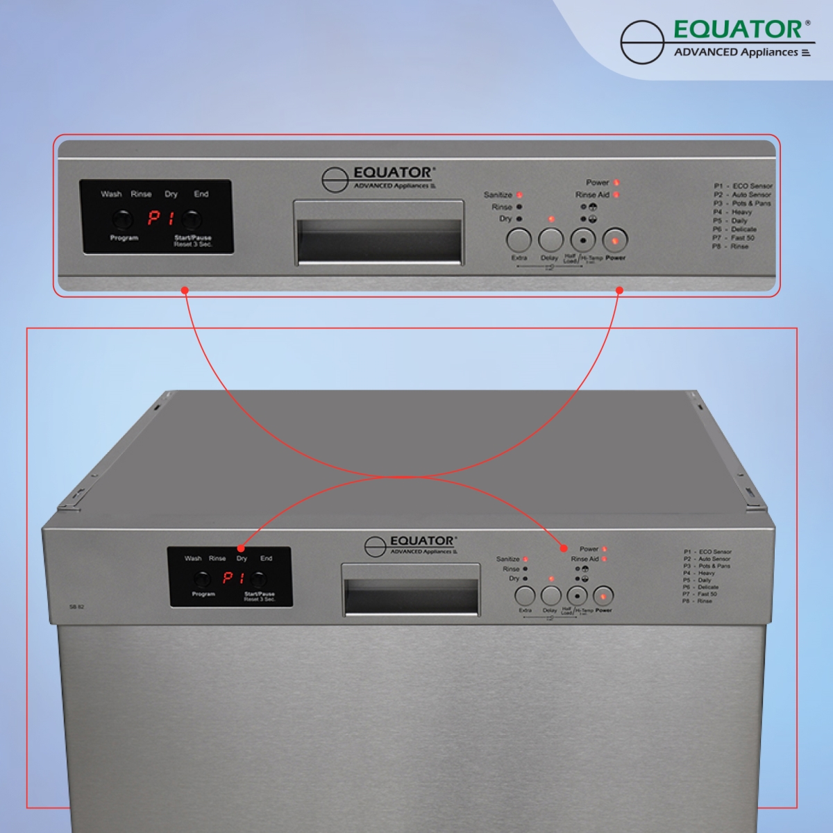 Picture of Equator Advanced AppliancesáSBá82 (Silver) Equator-Europe 24in. Built in 14 place Dishwasher with 8 Wash Programs  Energy Star