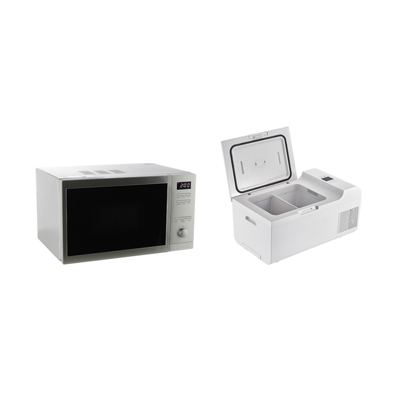 Picture of Equator Advanced Appliances CMO 800 + PFF 07 Equator 800W Freestanding Combo Microwave Oven in Stainless + Equator 50W Tailgate Refrigerator in White Bundle