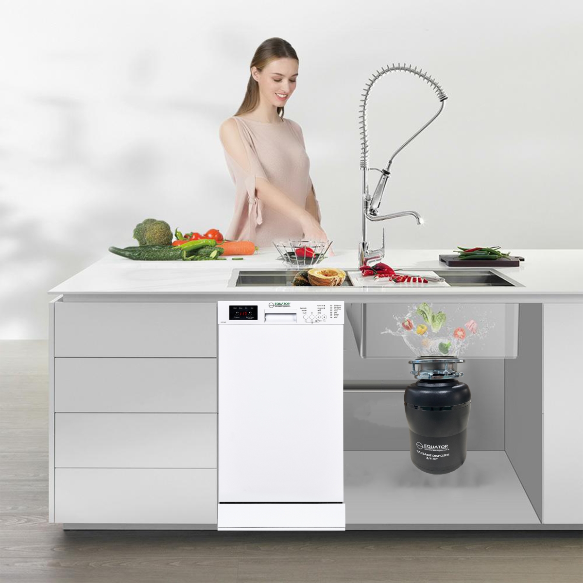 Picture of Equator Advanced Appliances WB 1840 + GD 075 Equator 18 in Dishwasher 10 place QUIET 110V E-Star ADA+3/4 HP Garbage Disposer
