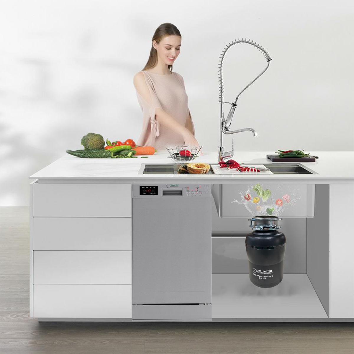 Picture of Equator Advanced Appliances SB 1840 + GD 075 Equator 18 in Dishwasher 10 place QUIET 110V E-Star ADA+3/4 HP Garbage Disposer