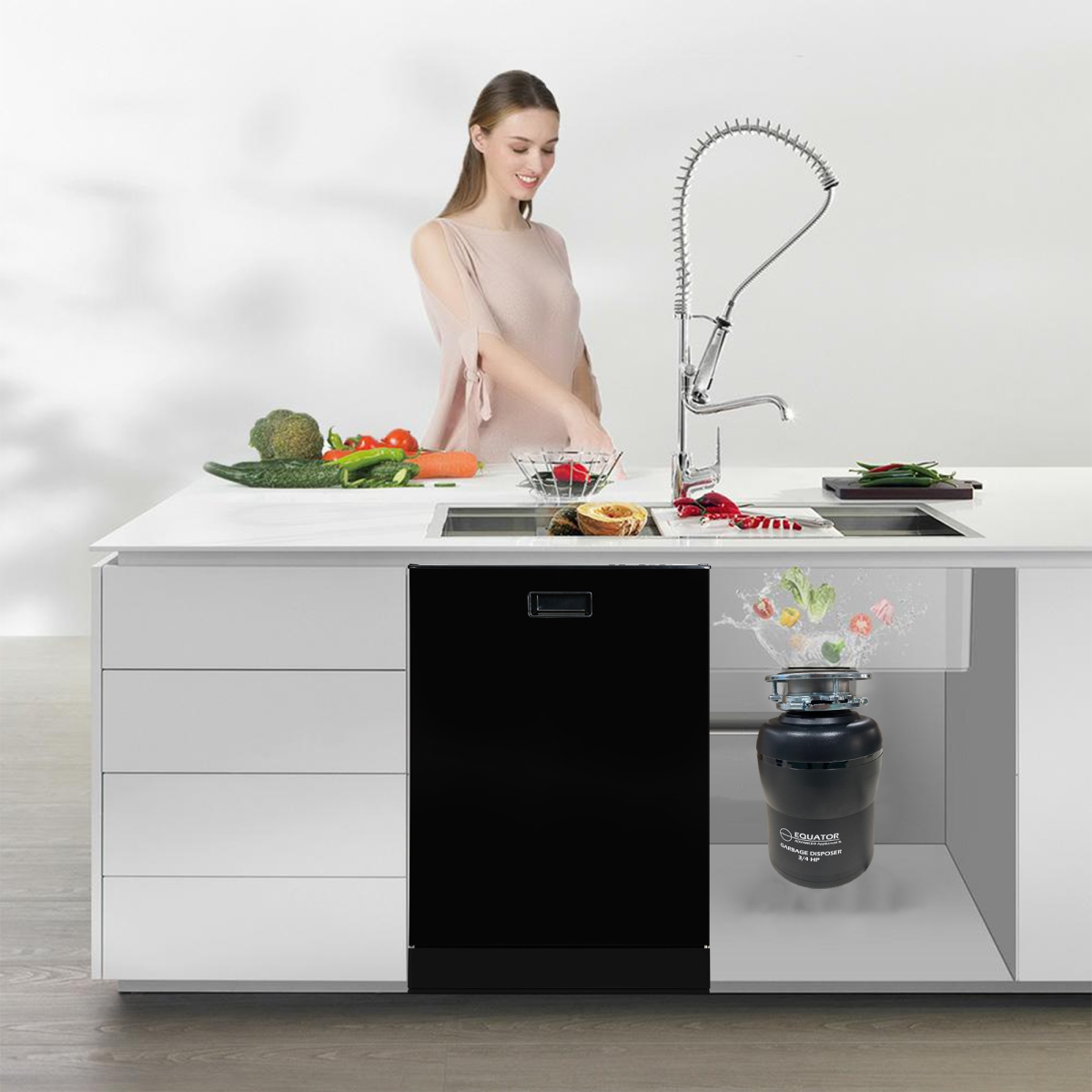 Picture of Equator Advanced Appliances BBT 2440 + GD 075 Equator 24 in Dishwasher 15 place QUIET 110V E-Star ADA+3/4 HP Garbage Disposer