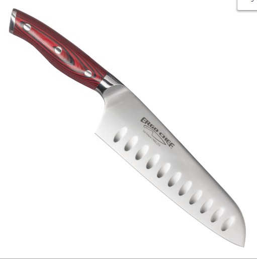 3071 7 In. Crimson Santoku Knife Hollow Grounds - Red G10 Handle