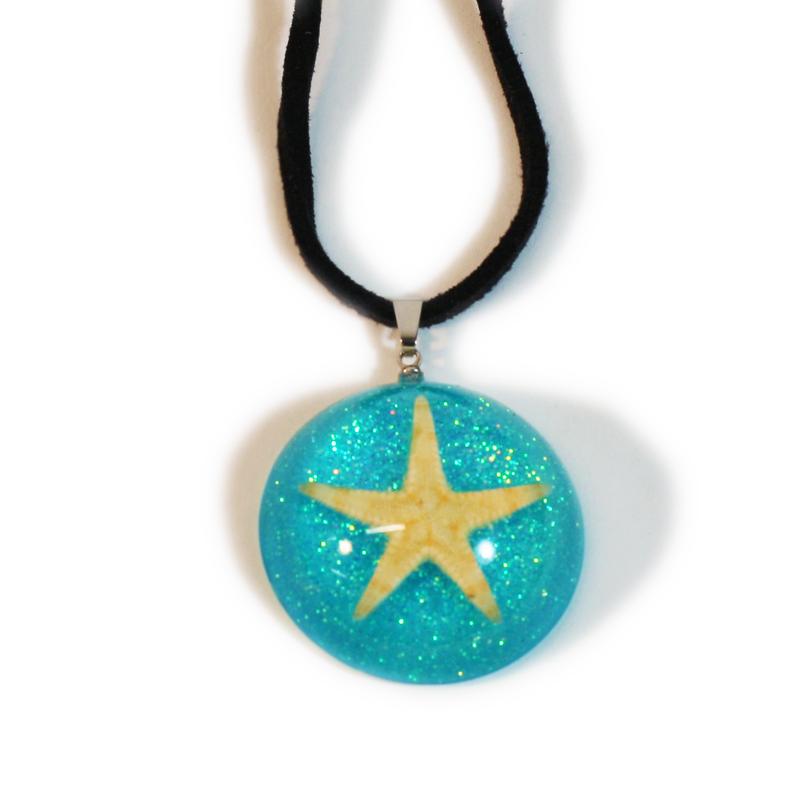 Op401 Starfish Dome Necklace, Shiny Blue