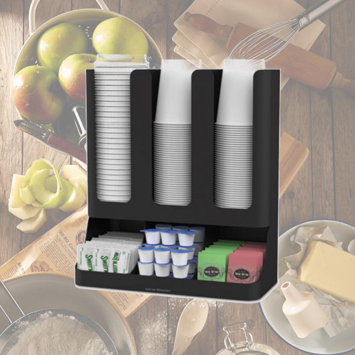 Picture of EMS Mind Reader EMSUPRIGHT6BLK Mind Reader Flume Six-Section Upright Coffee Condiment & Cup Organizer, Black